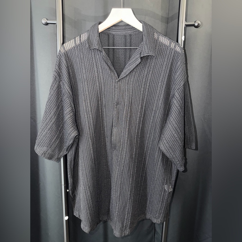 NFINITY Black Open-Knit Short Sleeve Button-Down Shirt